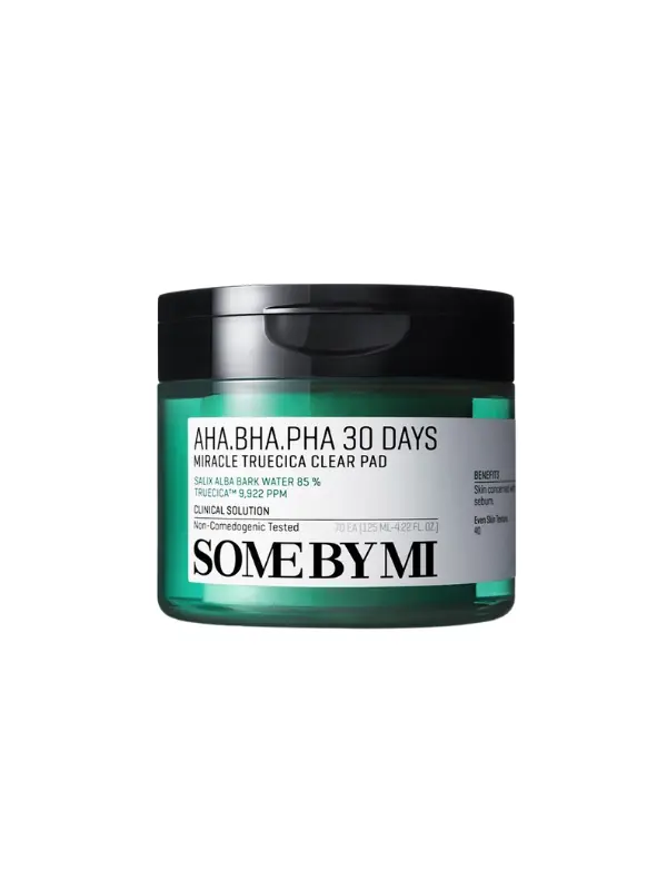 Some By Mi AHA-BHA-PHA 30 Days Miracle True Cica Clear Pad - Aha-Bha-Pha Asitlerini İçeren Hassas Ciltlere Özel Tonikli Pad