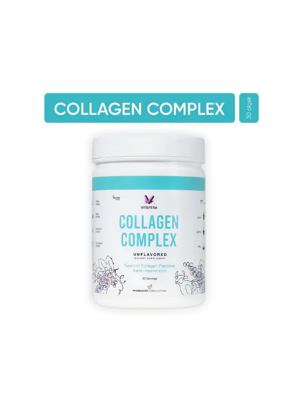 Vitisfera Collagen Complex- %100 Saf, Doğal Tip I-III Çift Hidrolize Kolajen Peptitleri + trans Resveratrol İçeren Gıda Takviyesi