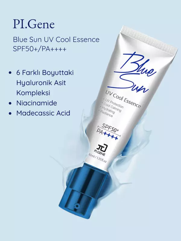 blue cool koruma, madecassic asit, hyaluronik asit, peptid kompleksi, güneş kremi, yüksek koruma, spf, UV, SPF 50, UVA, UVB, güneş, 50 faktör güneş kremi